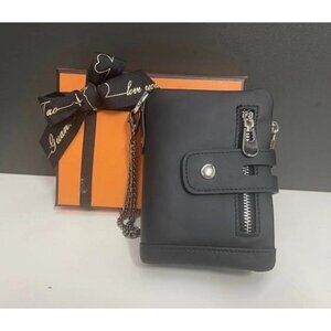 New Mens Wallet with Chain RFID Blocking Genuine Leather Bifold Purse for Men